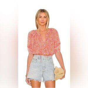 Cleobella Layla Short Sleeve Blouse Blossom Block print 100% organic cotton Sz S